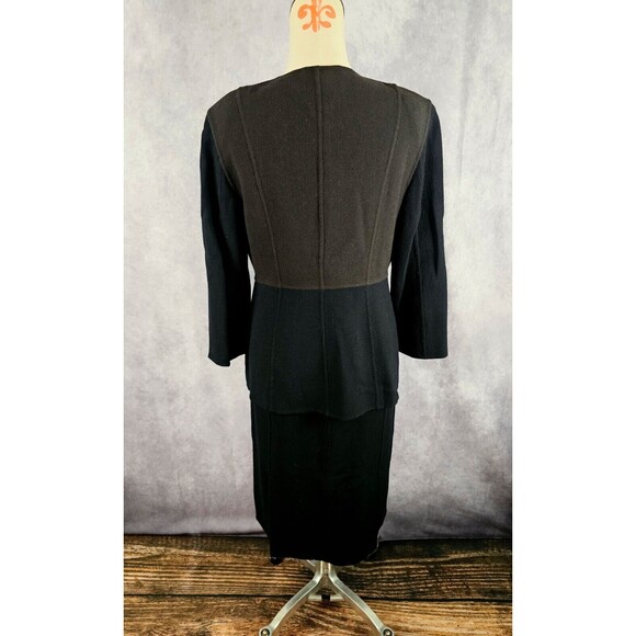 St. John Hand Sewn Suit Black Brown Boucle Knit Zip Jacket 8 Pencil Dress 6 EUC! - Picture 4 of 12